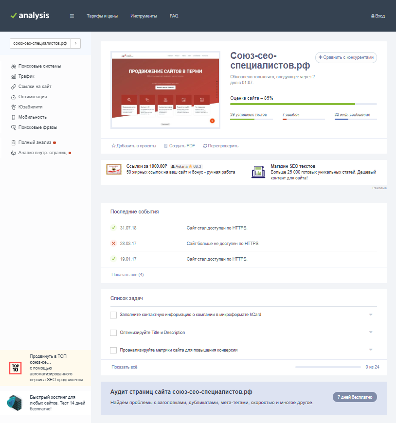 Анализ технической оптимизации сайта